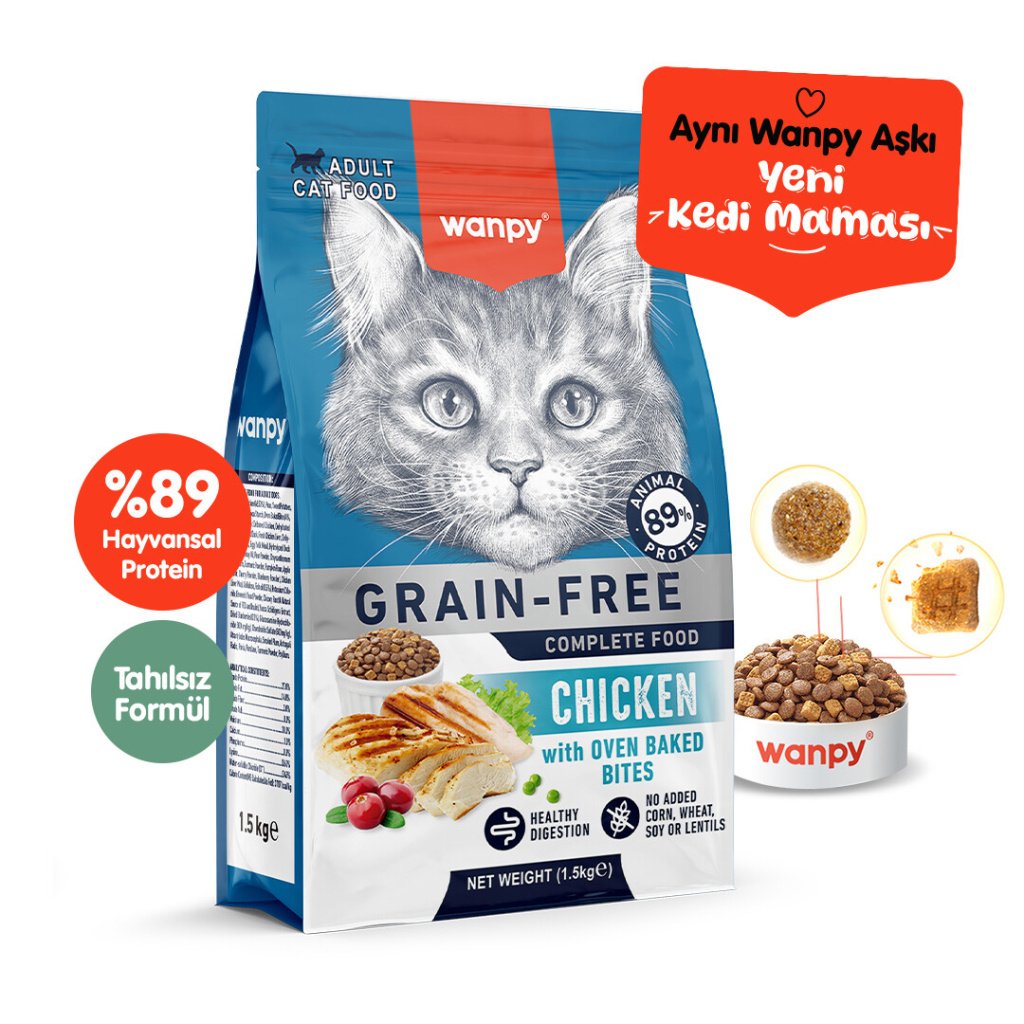 Wanpy Tavuklu Tahılsız Yetişkin Kedi Maması 1,5kg