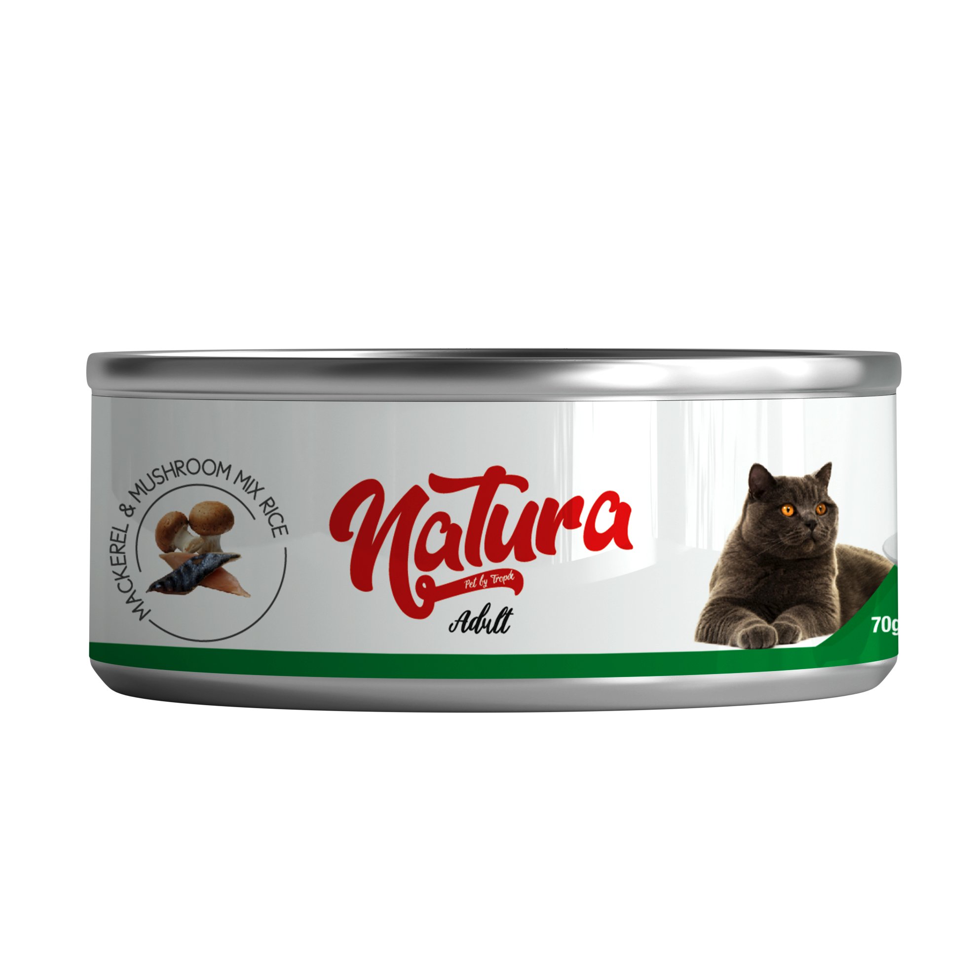 Natura Uskumru & Mantar, Et Suyu İçinde Pirinçli Kedi Konservesi 70 Gr