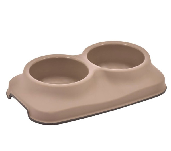 Kedi ve Köpek İkili Plastik Mama ve Su Kabı Bej (2x0.25ml)